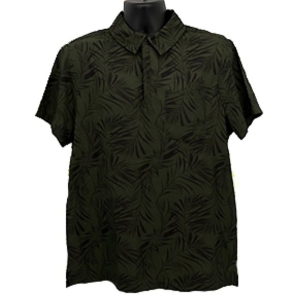 All In Motion Other - Men's Stretch Woven Golf Polo Shirt Palm Print Dark Green Size: Medium NWT